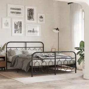 vidaXL Metal Bed Frame with Headboard and Footboard Base Black 59.1"x78.7"