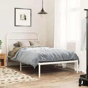 vidaXL Metal Bed Frame with Headboard Bedroom Furniture White 39.4"x78.7"