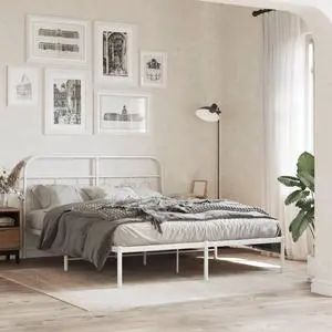 vidaXL Metal Bed Frame with Headboard Bedroom Furniture White 59.1"x78.7"