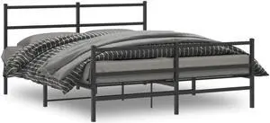 vidaXL Metal Bed Frame with Headboard and Footboard Furniture Black 59.1"x78.7"