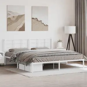 vidaXL Metal Bed Frame with Headboard Bedroom Furniture White 76"x79.9" King