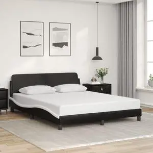 vidaXL Bed Frame with Headboard Base Black&White 59.8"x79.9" Queen Faux Leather