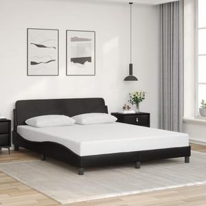 vidaXL Bed Frame with Headboard Base Black 59.8"x79.9" Queen Faux Leather