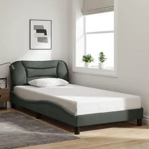 vidaXL Bed Frame with Headboard Base Dark Gray 39.4"x79.9" Twin XL Fabric