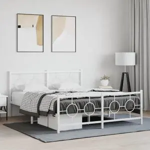 vidaXL Metal Bed Frame with Headboard and Footboard Furniture White 59.1"x78.7"