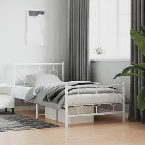 vidaXL Metal Bed Frame with Headboard and Footboard Furniture White 39.4"x78.7"