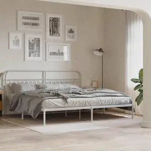 vidaXL Metal Bed Frame with Headboard Bedroom Furniture White 76"x79.9" King