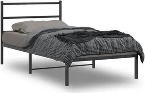 vidaXL Metal Bed Frame with Headboard Bedroom Furniture Black 39.4"x78.7"