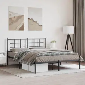 vidaXL Metal Bed Frame with Headboard Bedroom Furniture Black 59.1"x78.7"