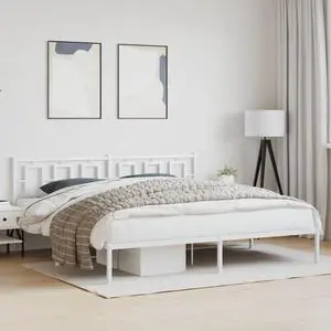 vidaXL Metal Bed Frame with Headboard Bedroom Furniture White 76"x79.9" King