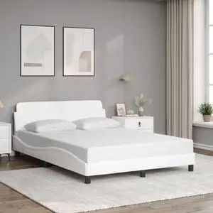 vidaXL Bed Frame with Headboard Platform White 53.9"x74.8" Full Faux Leather