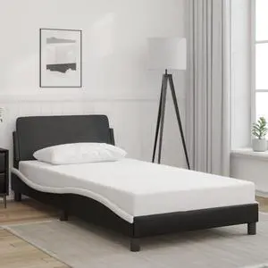 vidaXL Bed Frame with Headboard Base Black&White 39.4"x74.8" Twin Faux Leather