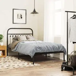 vidaXL Metal Bed Frame with Headboard Bedroom Furniture Black 39.4"x78.7"