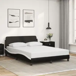 vidaXL Bed Frame&Headboard Base Black and White 53.9"x74.8" Full Faux Leather