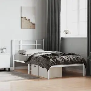 vidaXL Metal Bed Frame with Headboard Bedroom Furniture White 39.4"x78.7"