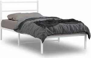 vidaXL Metal Bed Frame with Headboard Bedroom Furniture White 39.4"x78.7"