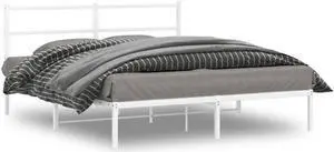 vidaXL Metal Bed Frame with Headboard Bedroom Furniture White 59.1"x78.7"