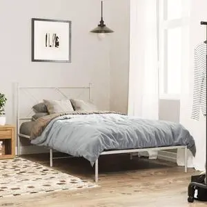 vidaXL Metal Bed Frame with Headboard Bedroom Furniture White 39.4"x78.7"