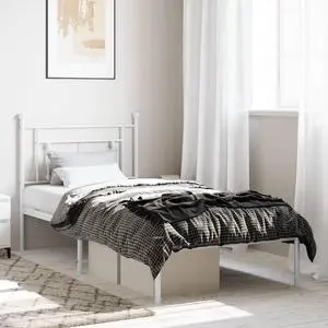 vidaXL 12'' Metal Twin XL Bed Frames with Headboard, Platform Bed Frame with Strong Metal Slats Support, Under Bed Storage, Noise Free, White, without Mattress