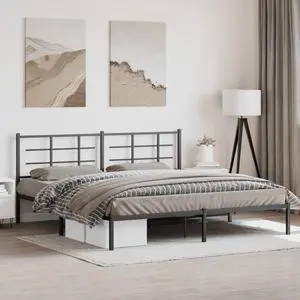 vidaXL Metal Bed Frame with Headboard Bedroom Furniture Black 76"x79.9" King