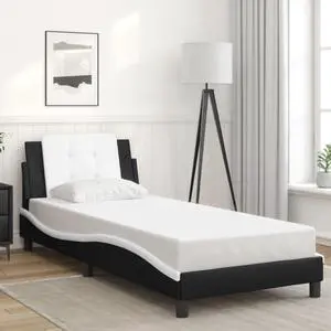 vidaXL Bed Frame&Headboard Base Black&White 39.4"x79.9" Twin XL Faux Leather
