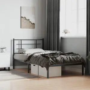 vidaXL Metal Bed Frame with Headboard Bedroom Furniture Black 39.4"x78.7"