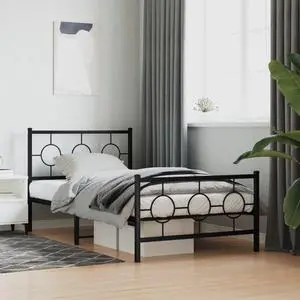 vidaXL Metal Bed Frame with Headboard and Footboard Base Black 39.4"x78.7"