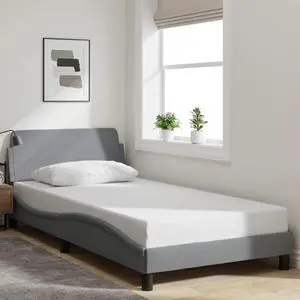 vidaXL Bed Frame with Headboard Platform Light Gray 39.4"x74.8" Twin Fabric