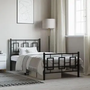 vidaXL Metal Bed Frame with Headboard and Footboard Bedroom Black 39.4"x78.7"