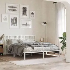 vidaXL Metal Bed Frame with Headboard Bedroom Furniture White 59.1"x78.7"