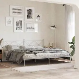 vidaXL Metal Bed Frame with Headboard Bedroom Furniture White 76"x79.9" King