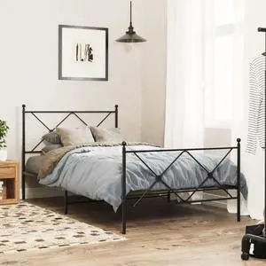 vidaXL Metal Bed Frame with Headboard and Footboard Furniture Black 39.4"x78.7"