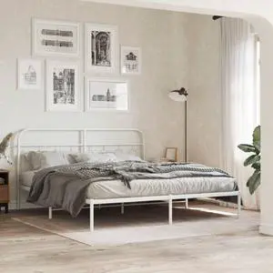 vidaXL Metal Bed Frame with Headboard Bedroom Furniture White 76"x79.9" King