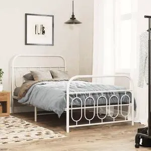 vidaXL Metal Bed Frame with Headboard and Footboard Base White 39.4"x78.7"