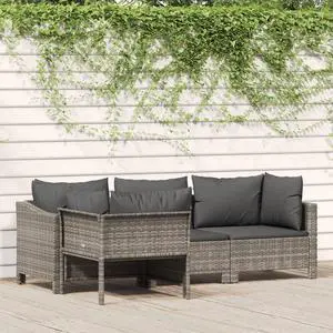 vidaXL Patio Lounge Set 4 Piece with Cushions Gray Poly Rattan Garden Sofa