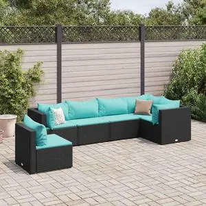 vidaXL Patio Lounge Set with Cushions Sectional Sofa 6 Piece Black Poly Rattan