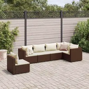 vidaXL Patio Lounge Set with Cushions Sectional Sofa 6 Piece Brown Poly Rattan