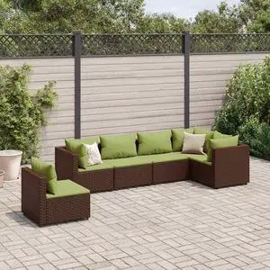 vidaXL Patio Lounge Set with Cushions Sectional Sofa 6 Piece Brown Poly Rattan