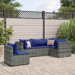 vidaXL Patio Lounge Set with Cushions Sectional Sofa 5 Piece Gray Poly Rattan