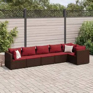 vidaXL Patio Lounge Set with Cushions Sectional Sofa 6 Piece Brown Poly Rattan