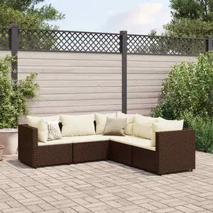 vidaXL Patio Lounge Set with Cushions Sectional Sofa 5 Piece Brown Poly Rattan