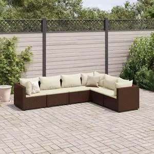 vidaXL Patio Lounge Set with Cushions Sectional Sofa 6 Piece Brown Poly Rattan