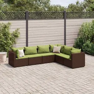 vidaXL Patio Lounge Set with Cushions Sectional Sofa 6 Piece Brown Poly Rattan