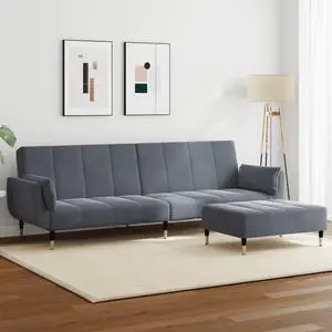 vidaXL 2-Seater Sofa Bed with Footstool Couch Living Room Dark Gray Velvet