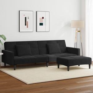 vidaXL 2-Seater Sofa Bed with Footstool Upholstered Couch Settee Black Velvet