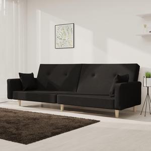 vidaXL 2-Seater Sofa Bed with Two Pillows Accent Loveseat Couch Black Fabric