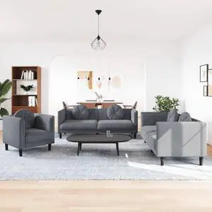 vidaXL Sofa Set with Pillows Settee Couch Living Room 3 Piece Dark Gray Velvet