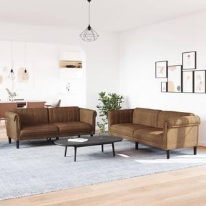 vidaXL Sofa Set Settee Armchair Living Room Furniture 2 Piece Brown Velvet