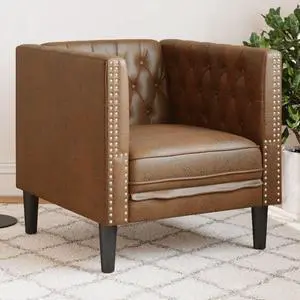 vidaXL Chesterfield Sofa Chair Upholstered Couch Brown Faux Suede Leather