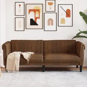 vidaXL Sofa 3-Seater Couch Living Room Furniture Brown Faux Suede Leather